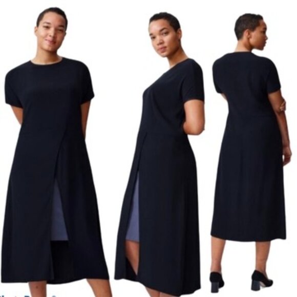 Universal Standard Adda Black Crepe Short Sleeve Split Long Tunic Top Sz Medium - Picture 1 of 7